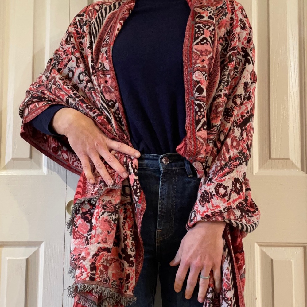 Pretty boho style red and black John Lewis shawl/wrap. Easy to dress up or down!